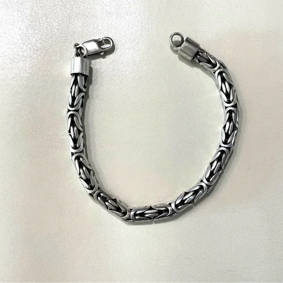 925 Sterling Silver Round King Chain Bracelet, Byzantine 8 1/2” 5mm